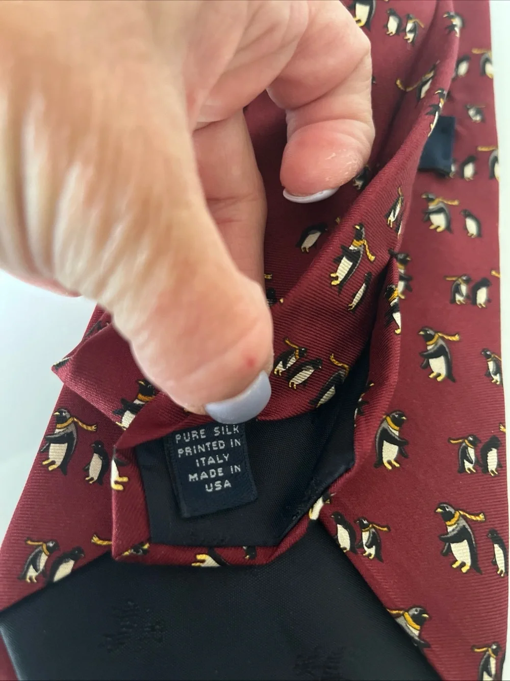 Brooks Brothers Burgundy Silk Tie with Penguin Motif
